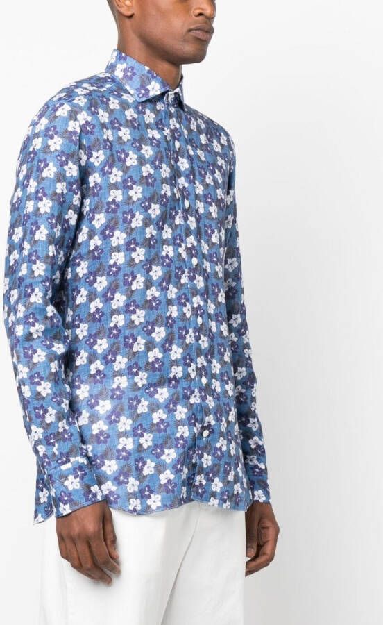 Barba Overhemd met bloemenprint Blauw