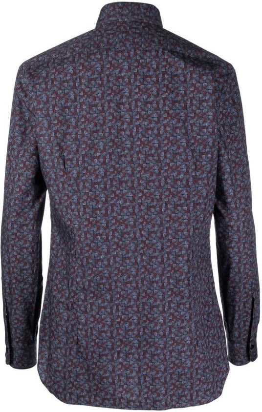 Barba Overhemd met geometrische print Blauw