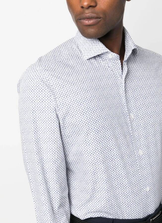 Barba Overhemd met micro patroon Wit