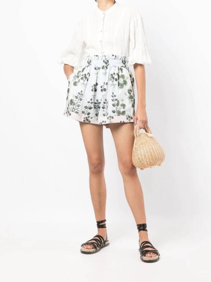 Biyan Shorts met paperbag taille Blauw