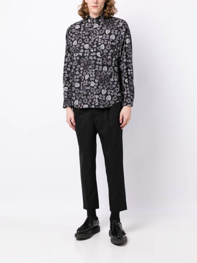 Black Comme Des Garçons Overhemd met hartprint Zwart