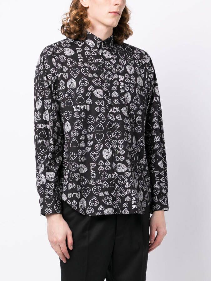 Black Comme Des Garçons Overhemd met hartprint Zwart