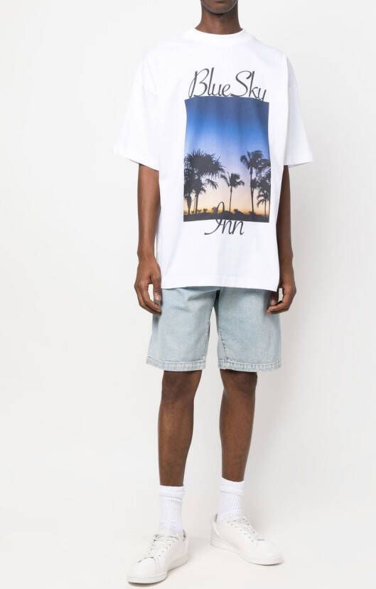 BLUE SKY INN T-shirt met palmboomprint Wit