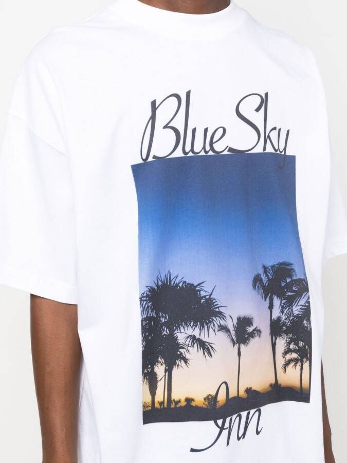 BLUE SKY INN T-shirt met palmboomprint Wit