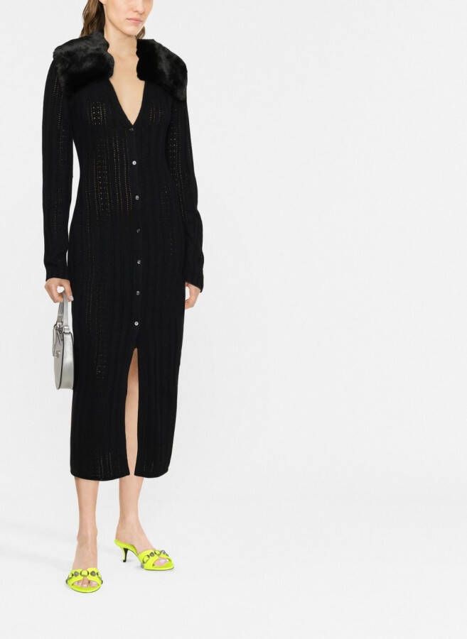 Blumarine Jurk met kraag van imitatiebont Zwart