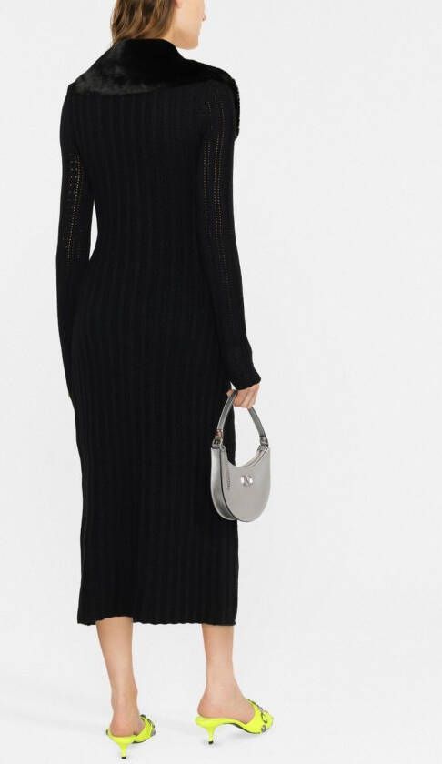 Blumarine Jurk met kraag van imitatiebont Zwart