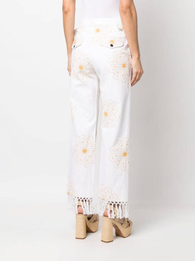 BODE Broek met franje afwerking Wit