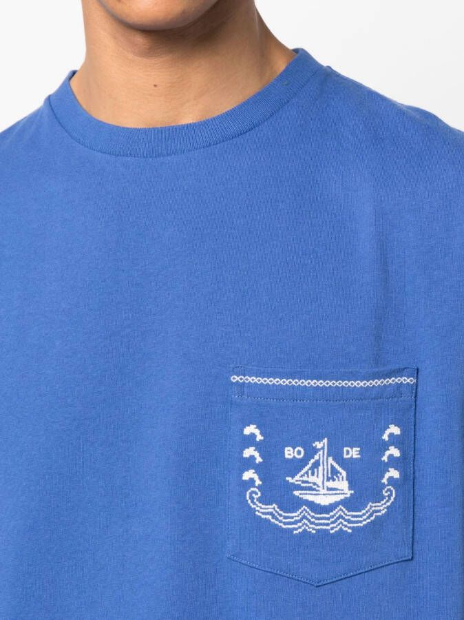 BODE T-shirt met kruisstiksel Blauw
