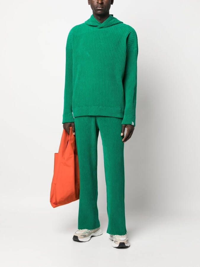 Bonsai Ribgebreide hoodie Groen