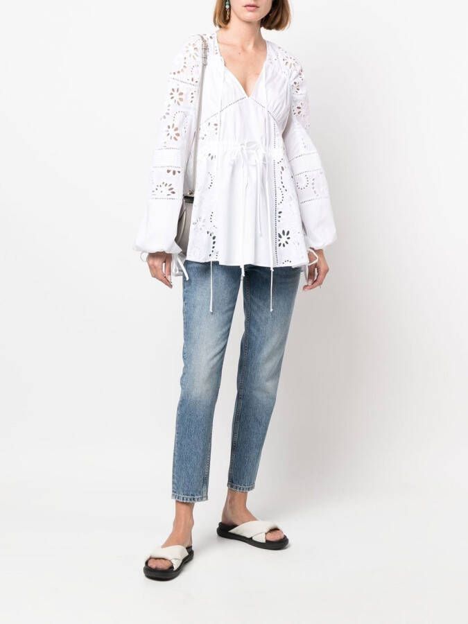 BOSS Broderie anglaise blouse Wit