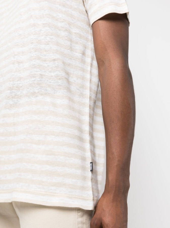BOSS T-shirt met horizontale streep Beige