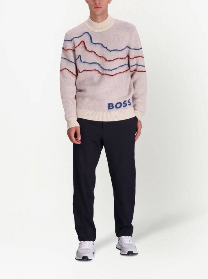 BOSS Intarsia trui Beige