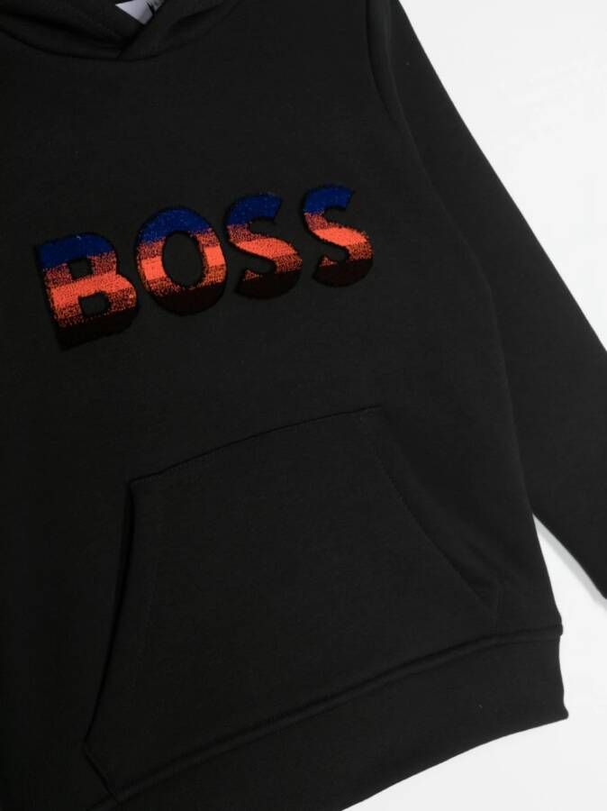BOSS Kidswear Hoodie met logo-reliëf Zwart