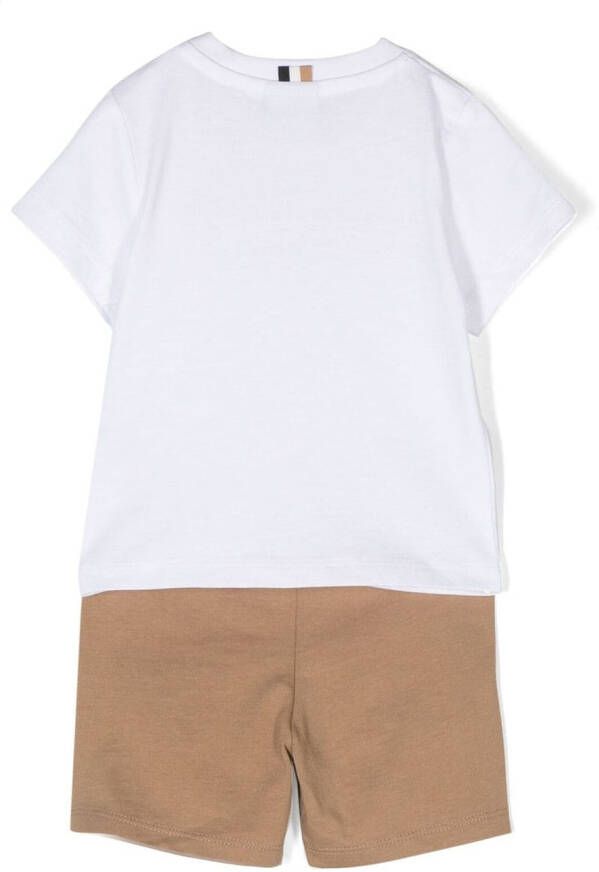 BOSS Kidswear T-shirt en shorts met logoprint Beige
