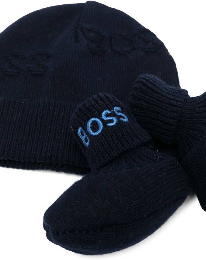 BOSS Kidswear Muts en sjaal met geborduurd logo Blauw
