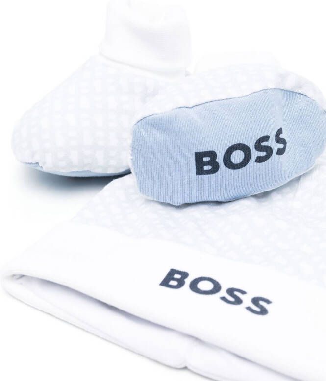 BOSS Kidswear Muts met monogramprint (set) Blauw