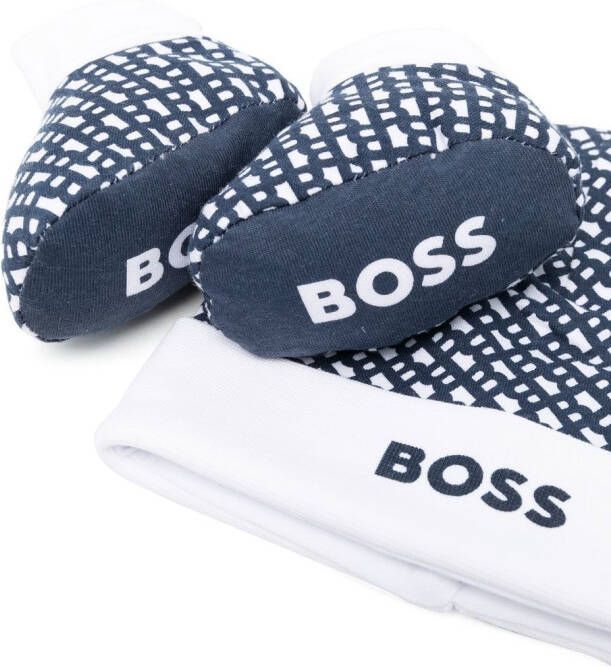 BOSS Kidswear Muts met monogramprint (set) Blauw