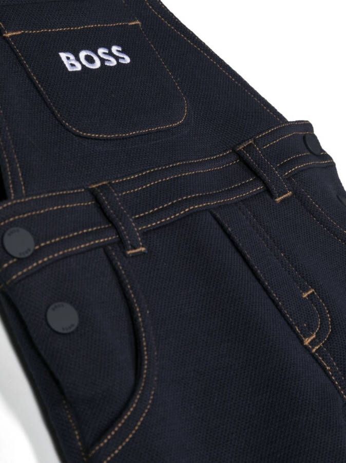 BOSS Kidswear Spijkertuinbroek met logoprint Blauw