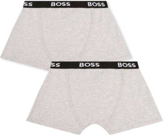 BOSS Kidswear Twee boxershorts met logoband Grijs