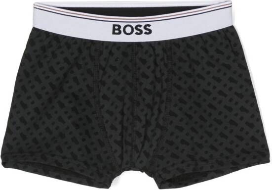 BOSS Kidswear Twee boxershorts met monogramprint Zwart