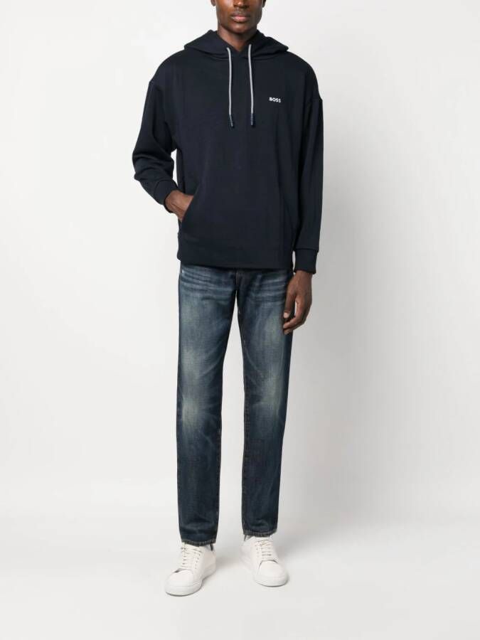 BOSS Hoodie met geborduurd logo Blauw