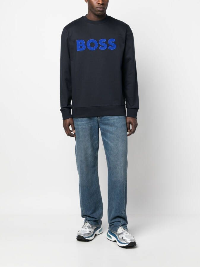 BOSS Sweater met logopatch Blauw
