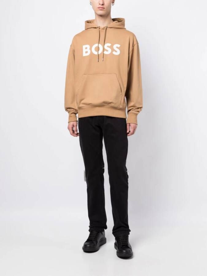 BOSS Hoodie met logoprint Bruin