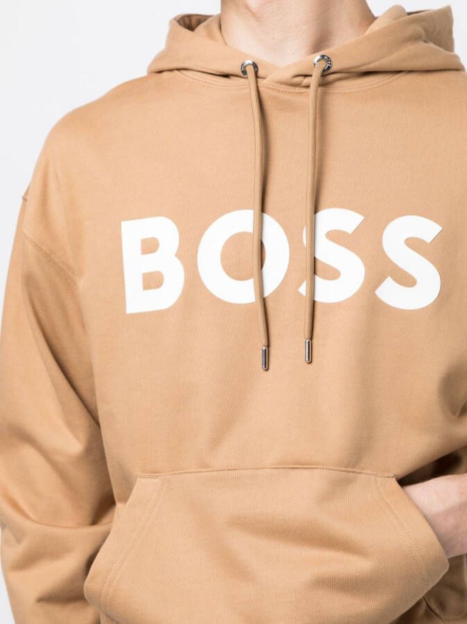 BOSS Hoodie met logoprint Bruin