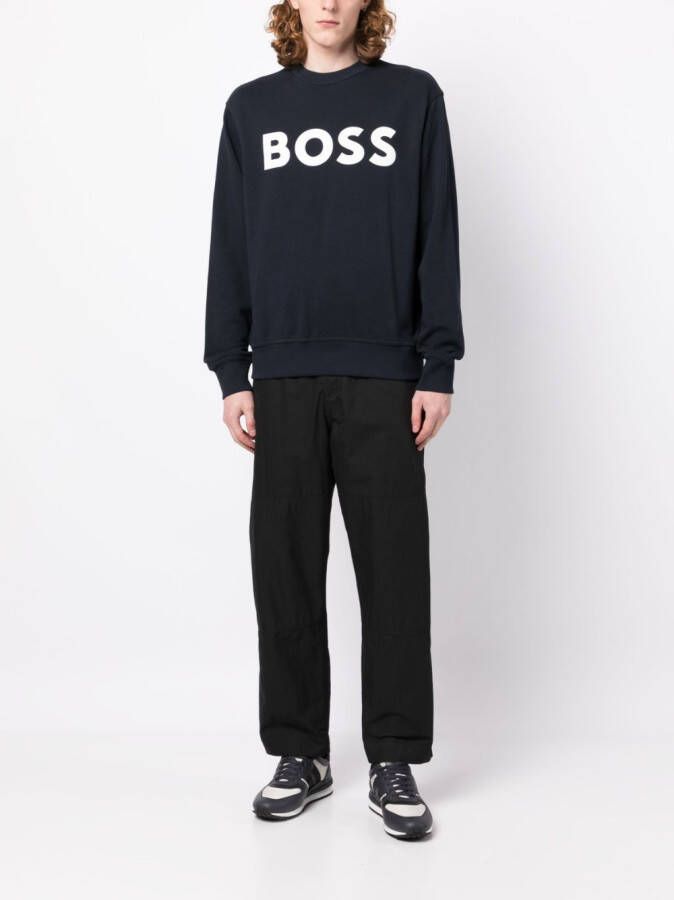 BOSS Sweater met logoprint Blauw