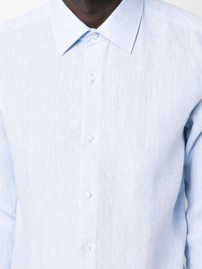 BOSS Linnen overhemd Blauw