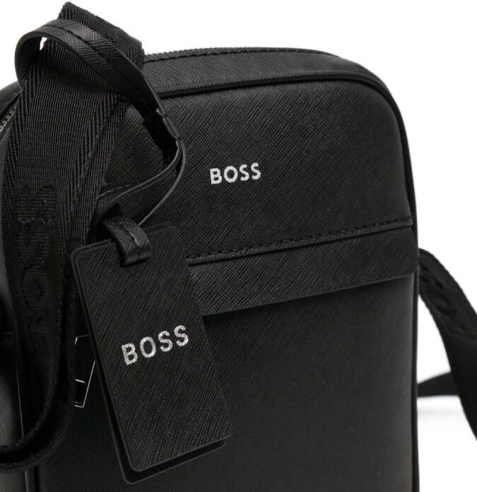 BOSS Leren messengertas Zwart