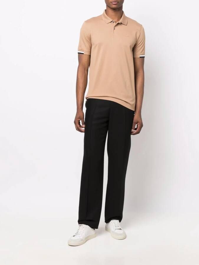 BOSS Poloshirt met gestreepte afwerking Beige