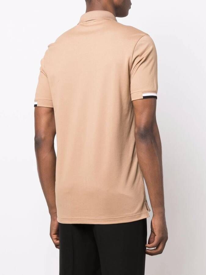 BOSS Poloshirt met gestreepte afwerking Beige