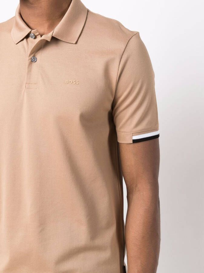 BOSS Poloshirt met gestreepte afwerking Beige