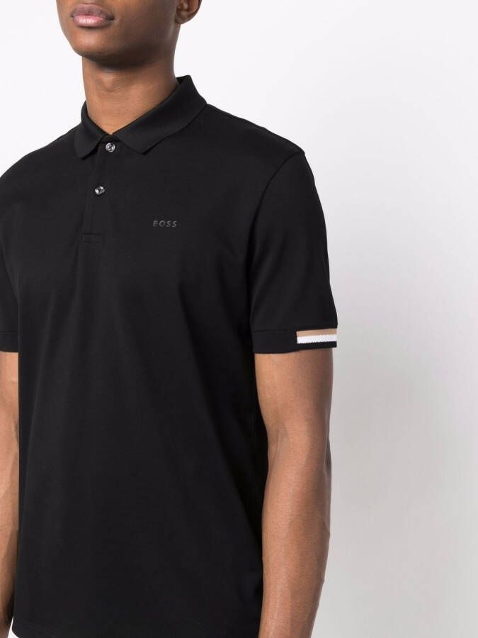 BOSS Poloshirt met gestreepte afwerking Zwart