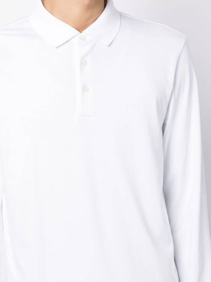 BOSS Poloshirt met lange mouwen Wit