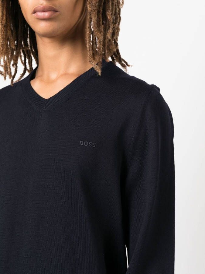 BOSS Trui met geborduurd logo Blauw