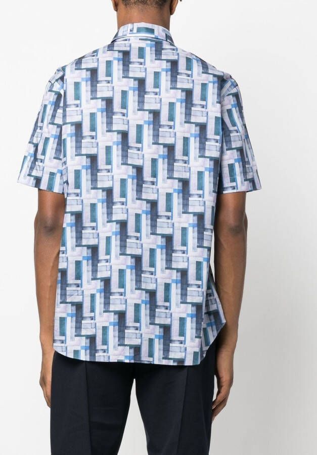 Brioni Overhemd met geometrische print Blauw