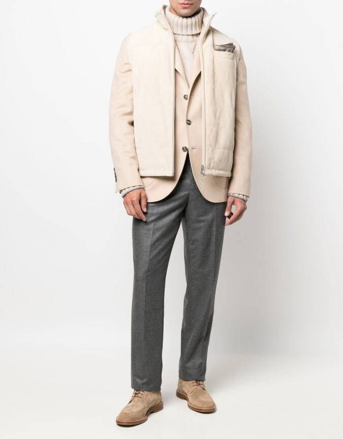 Brunello Cucinelli Blazer met enkele rij knopen Beige