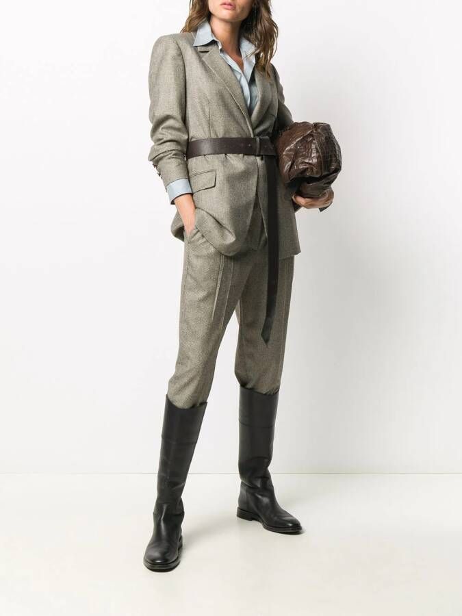 Brunello Cucinelli Broek met pied-de-poule print Bruin