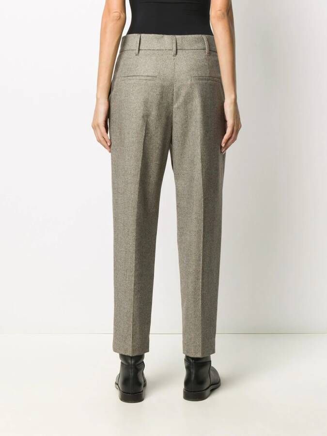 Brunello Cucinelli Broek met pied-de-poule print Bruin