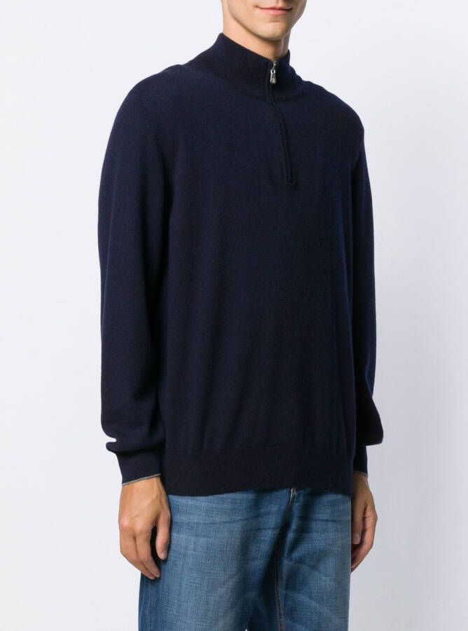 Brunello Cucinelli cashmere half zip sweater Blauw