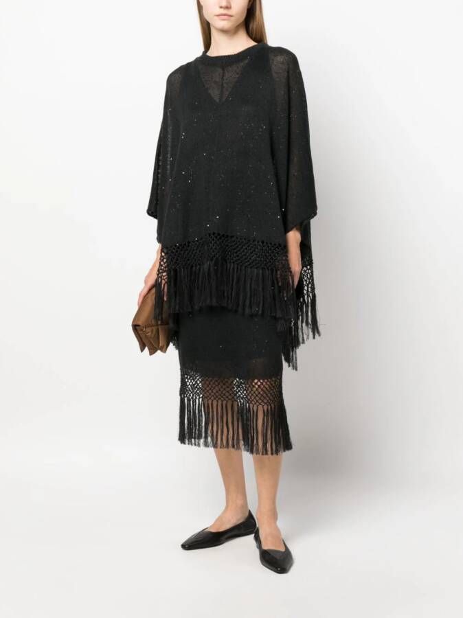 Brunello Cucinelli Midi-rok met franje Grijs