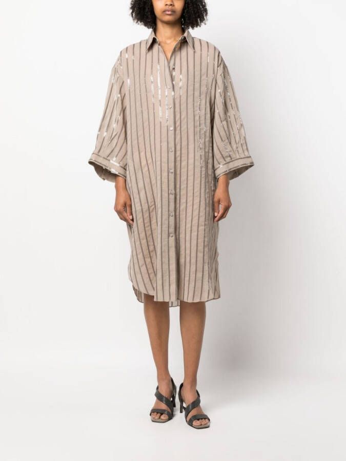 Brunello Cucinelli Gestreepte blousejurk Beige