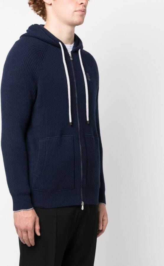 Brunello Cucinelli Hoodie geborduurd logo Blauw