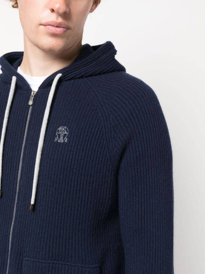 Brunello Cucinelli Hoodie geborduurd logo Blauw
