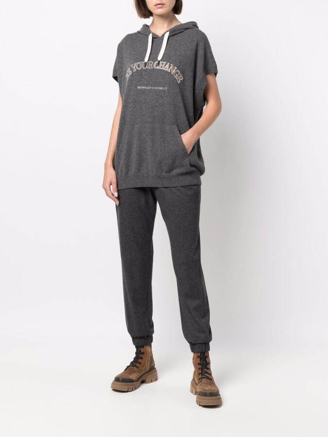 Brunello Cucinelli Hoodie met tekst Grijs