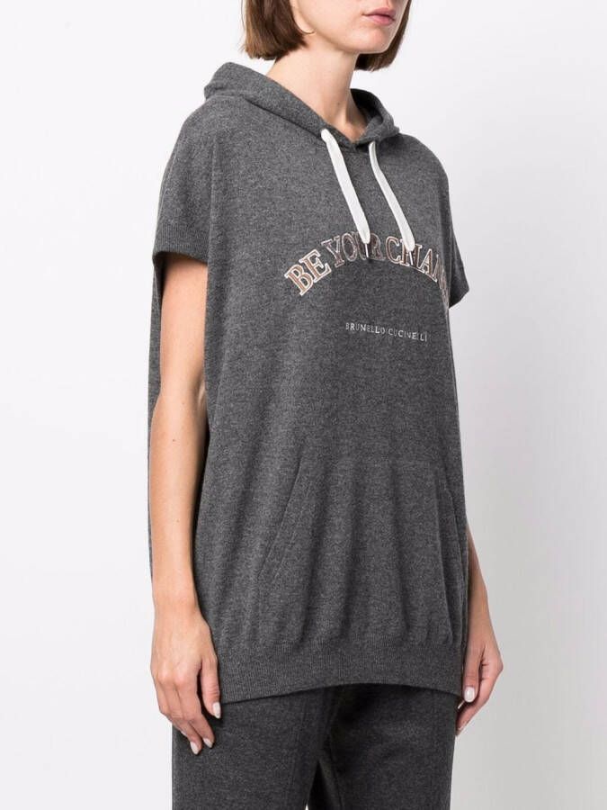 Brunello Cucinelli Hoodie met tekst Grijs