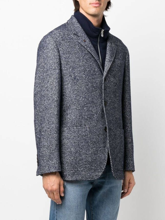 Brunello Cucinelli Jas met chevron streep Blauw