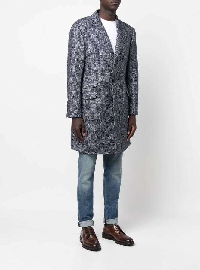 Brunello Cucinelli Jas met visgraat patroon Blauw